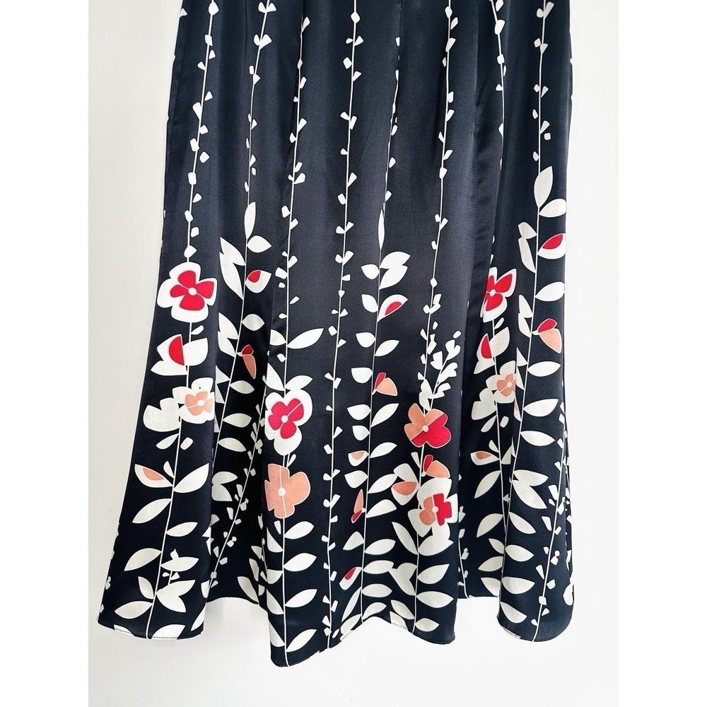 VTG Talbots 100% Pure Silk Floral Midi Skirt Size 6 Black Pink White Botanical - Picture 8 of 13